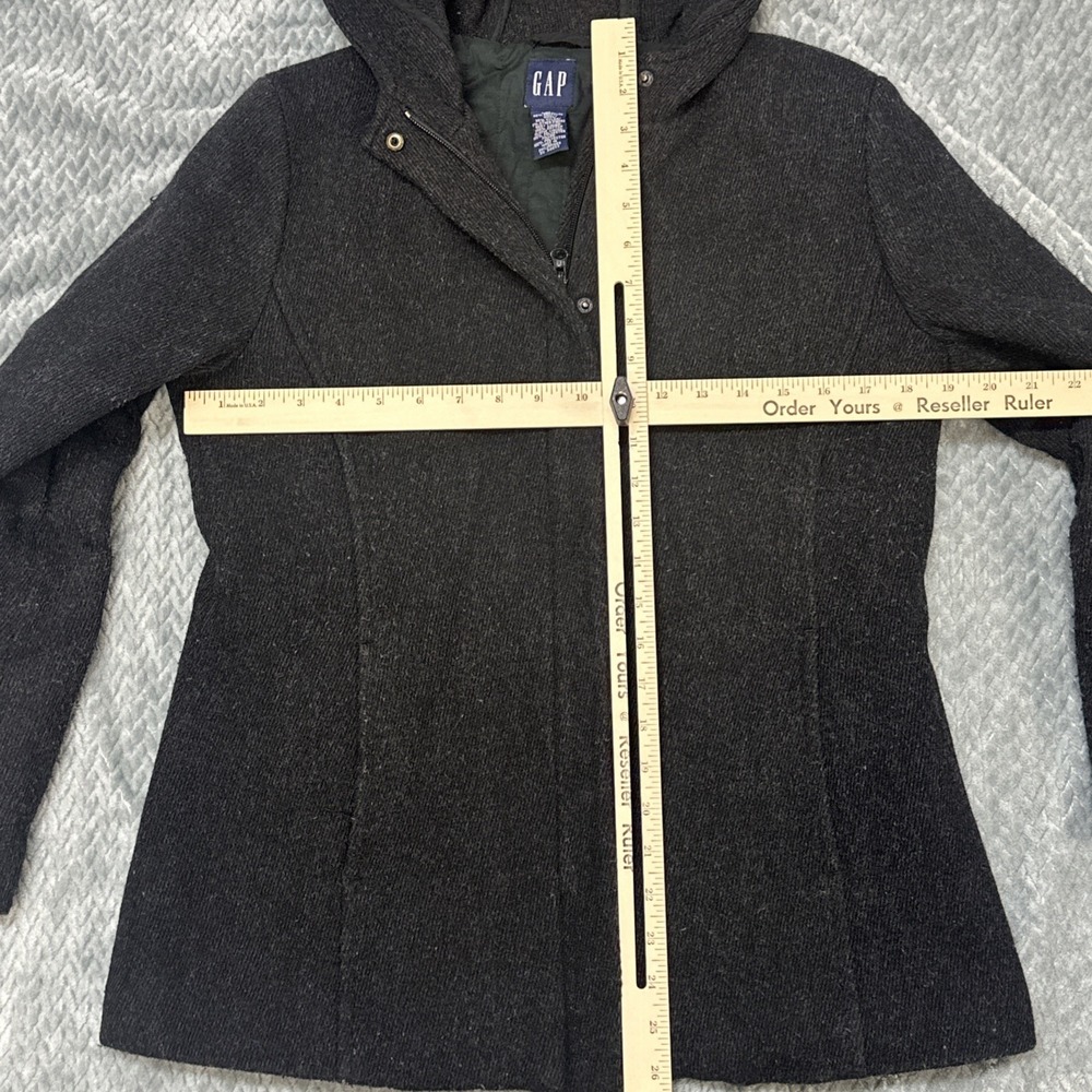 GAP Wool Coat Women's Medium Quilted Lining Hooded Full Zip Jacket - Picture 3 of 11